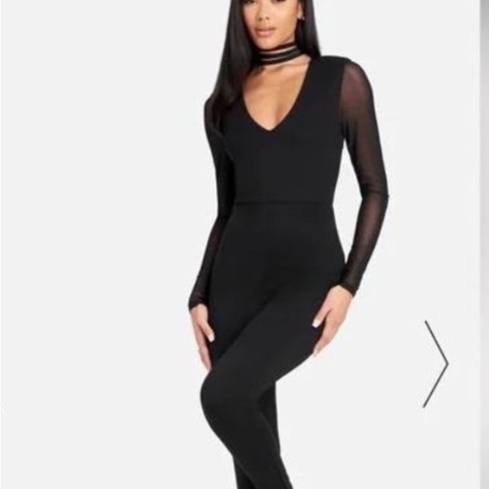 bebe Black Sheer Sleeve Jumpsuit NWOT